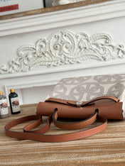 HERBAG ZIP 31 LAQUERED BAG IN OFF-WHITE MIX BROWN H PLUME CANVAS AND BROWN COWHIDE