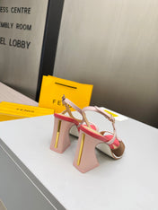FENDI 26S SLINGBACK SANDALS IN LIGHT PINK CALFSKIN AND BROWN CANVAS