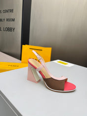 FENDI 26S SLINGBACK SANDALS IN LIGHT PINK CALFSKIN AND BROWN CANVAS