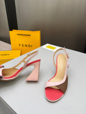 FENDI 26S SLINGBACK SANDALS IN LIGHT PINK CALFSKIN AND BROWN CANVAS