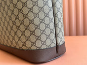 OPHIDIA MEDIUM TOTE BAG 38.5 BEIGE CANVAS AND BROWN CALFSKIN