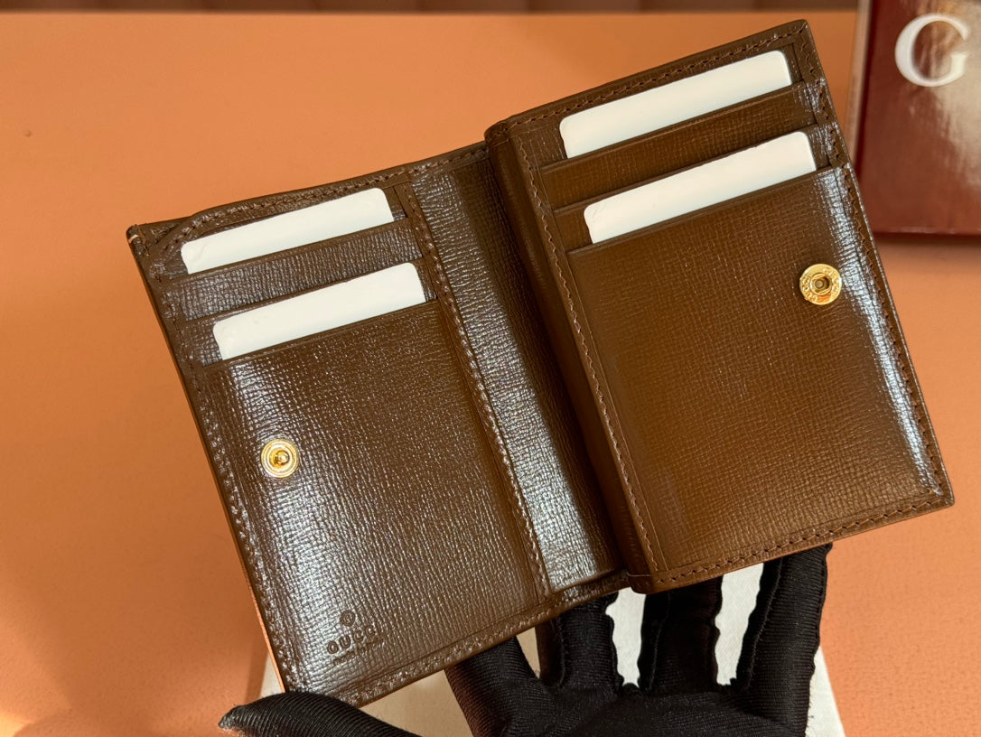 HORSEBIT 1955 CARD CASE WALLET 11.5 IN BEIGE EBONY GG CANVAS BROWN CALFSKIN