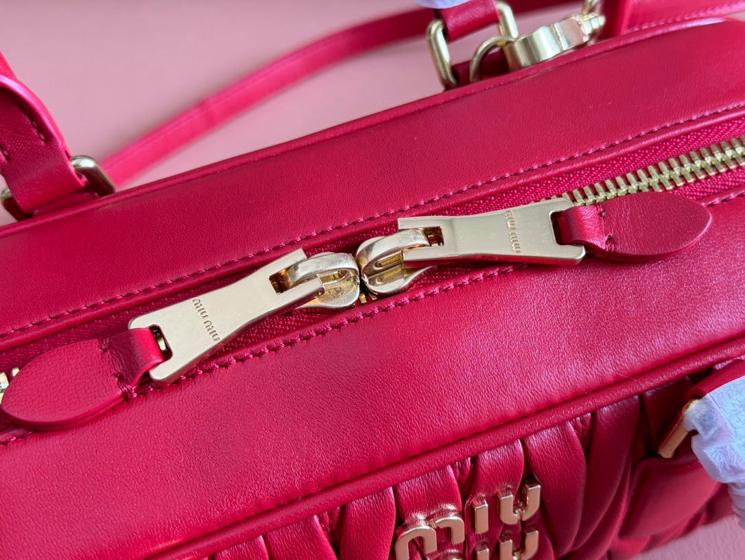 ARCADIE MATELASSÉ BAG 27 IN CERISE RED CALFSKIN GOLD HARDWARE