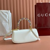 BAMBOO DIVE MEDIUM BAG 27 IN WHITE SHINY CALFSKIN RESIN BRASS BAMBOO-SHAPED HARDWARE