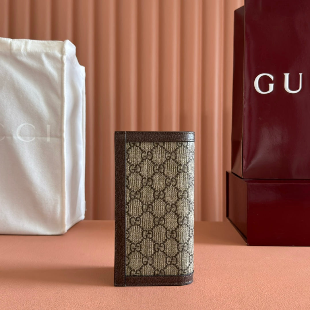 OPHIDIA CARD CASE 19 IN BEIGE BROWN COATED FABRIC AND CALFSKIN