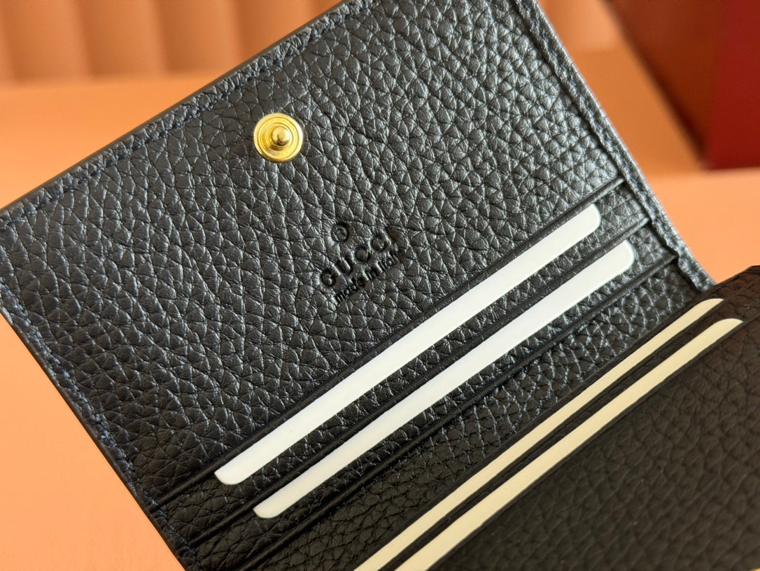 MARMONT BI-COLOUR CARD CASE WALLET 11 IN BLUE BEIGE EBONY GG CANVAS BLACK CALFSKIN