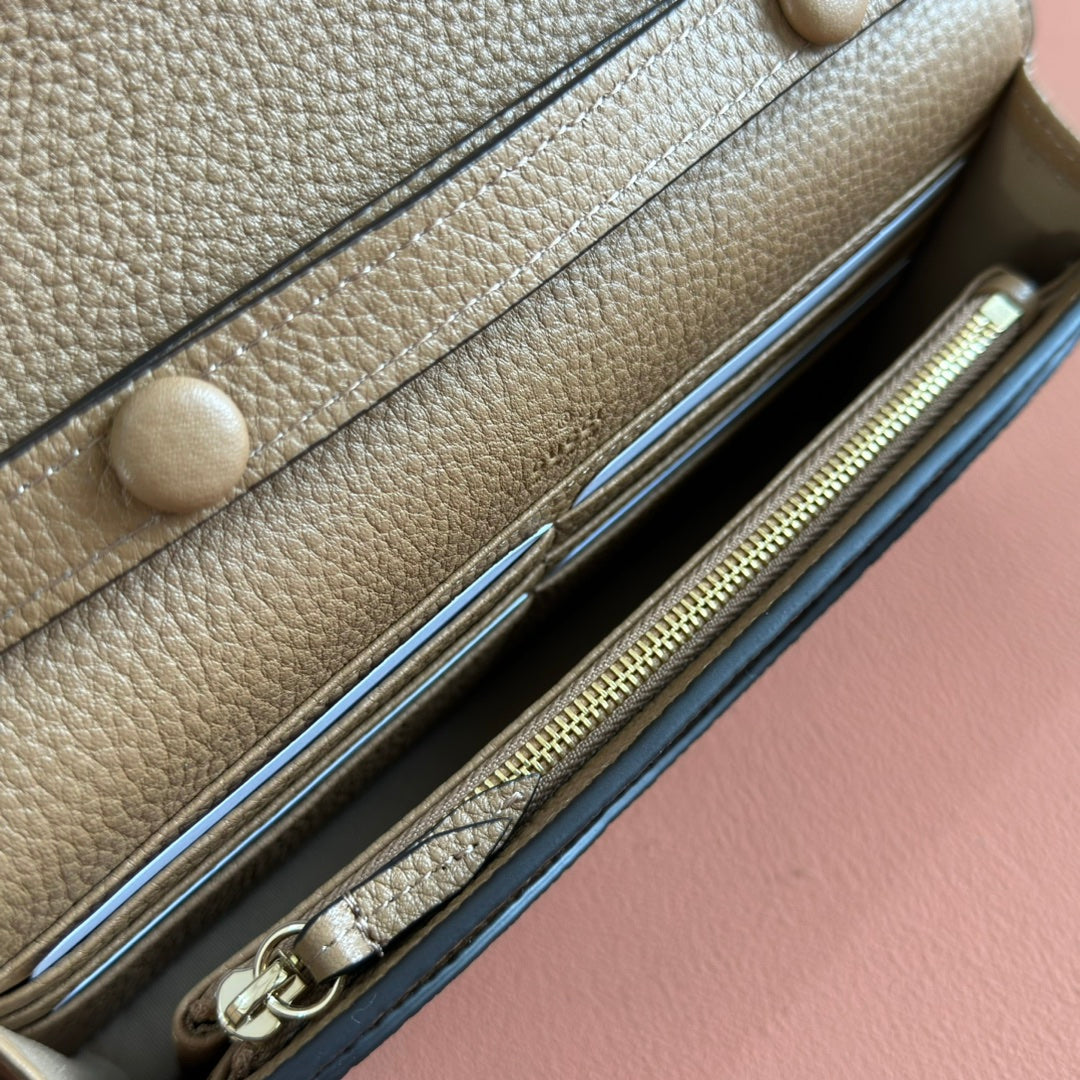 GUCCI 25S DIONYSUS WALLET ON CHAIN 20 IN BROWN CALFSKIN