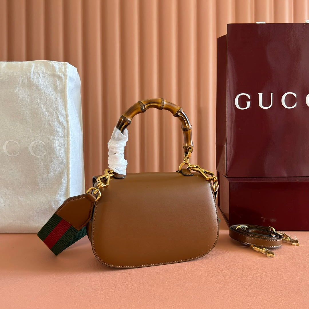 GUCCI BAMBOO MINI BAG 21 BROWN IN CALFSKIN