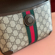 OPHIDIA BELT BAG 24 IN BEIGE AND DARK BROWN CANVAS