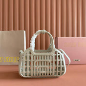 WOVEN HOLLOW BAG 24 IN WHITE CALFSKIN