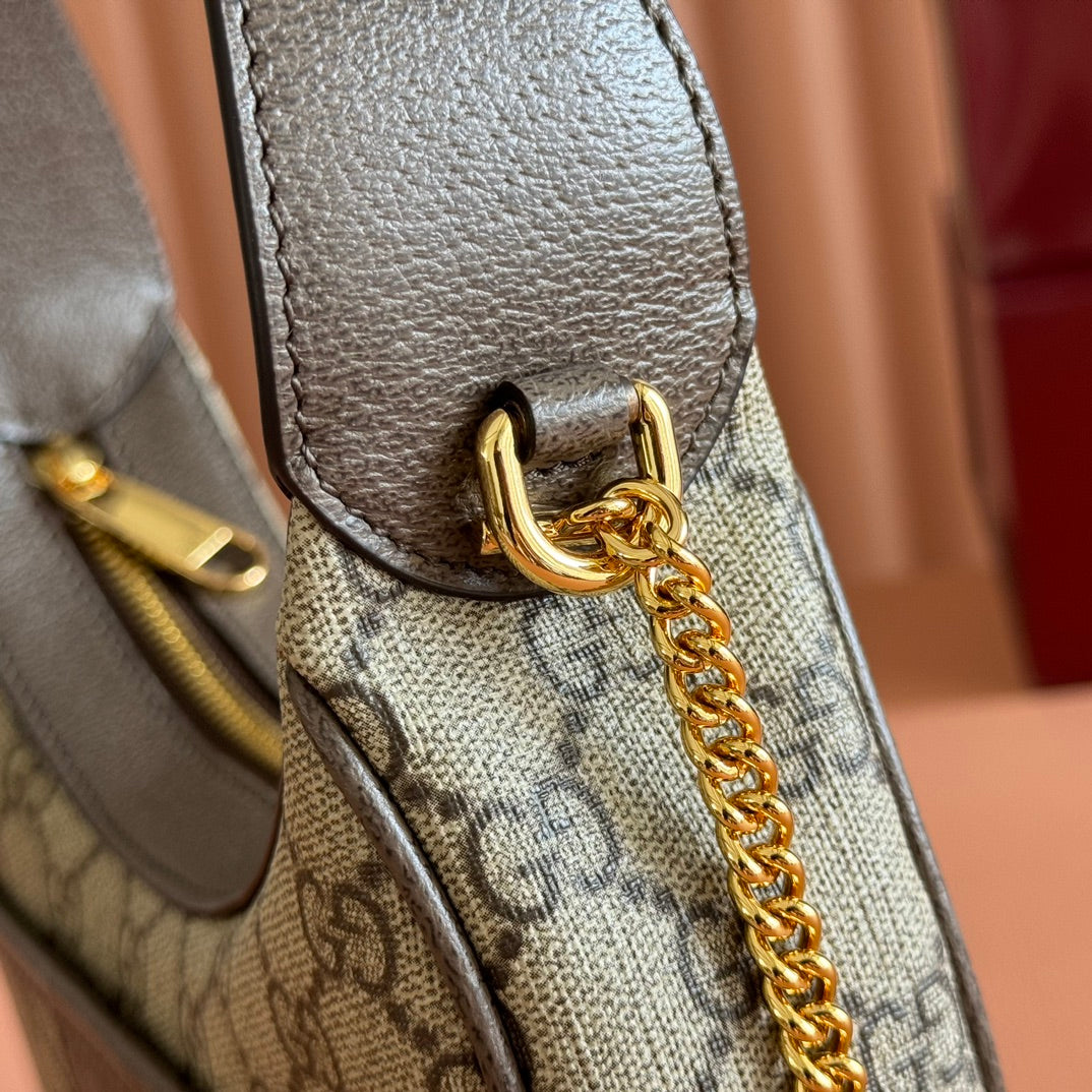 GG SUPREME SHOULDER BAG 20 BROWN IN CANVAS LOGO GOLD HARDWARE