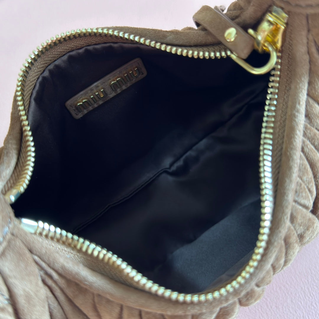 MIU MIU SUEDE HANDBAG 23 DARK BROWN