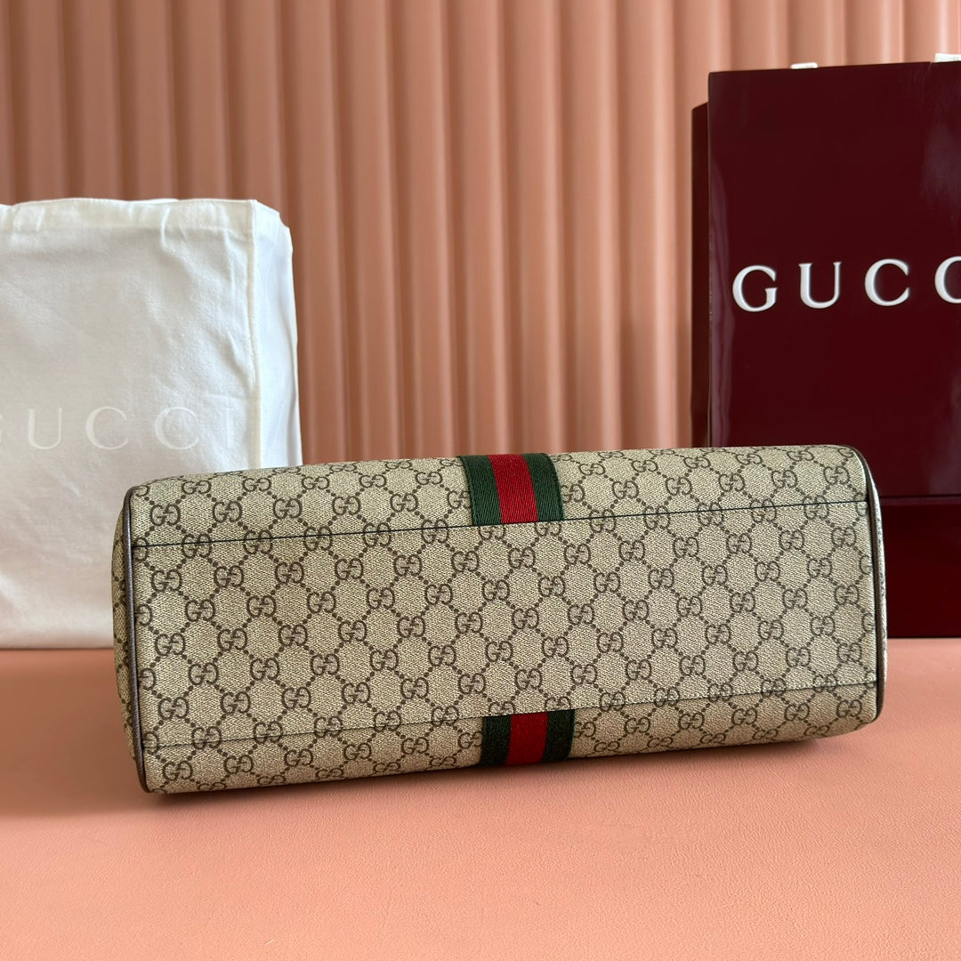 GUCCI 26S OPHIDIA HANDBAG 39 IN BROWN AND DARK BEIGE CANVAS