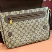 GUCCI 25S OPHIDIA MEDIUM CROSSBODY BAG 28 IN BEIGE CANVAS AND BROWN CALFSKIN