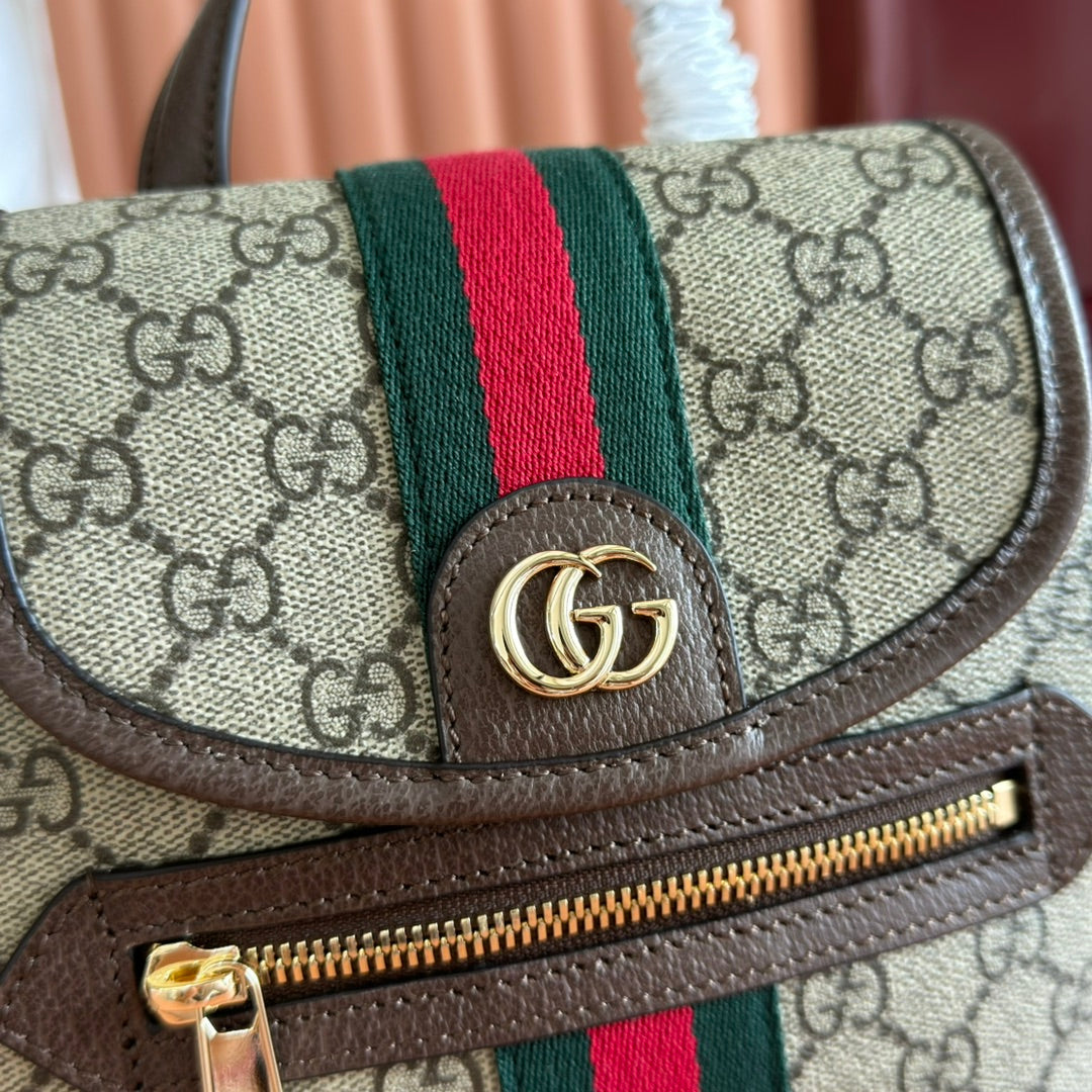 GG 25S OPHIDIA SMALL BACKPACK 20 IN BEIGE AND EBONY CALFSKIN