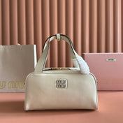 MIUMIU 26S TOP-HANDLE BAG 28 IN WHITE CALFSKIN GOLD HARDWARE
