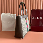 GUCCI 25S TOTE BAG 44 CM IN DARK BROWN MIX BEIGE LAMBSKIN WITH GOLD HARDWARE