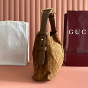 GUCCI 25S BEATRIX BAG 35 IN BROWN SUEDE WITH GOLD HARDWARE