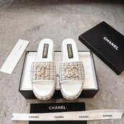 PLASTFORM HEELS IN WHITE TWEED AND CALFSKIN