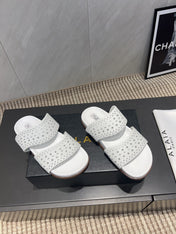 ALAIA CHUNKY TWO-STRAP SLIDES 25S IN WHITE CALFSKIN