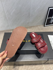 ALAIA DOUBLE-STRAP SANDALS 25S IN DARK RED CALFSKIN
