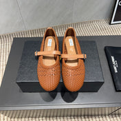 ALAIA MARY JANE FLATS WOVEN PATTERN 25S IN BURNT ORANGE CALFSKIN
