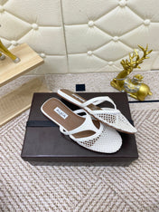 ALAIA BREATHABLE FLAT-TOE MULES 25S IN WHITE CALFSKIN