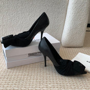 KNIFE CHEMISE HIGH PUMPS IN BLACK COTTON AND CALFSKIN