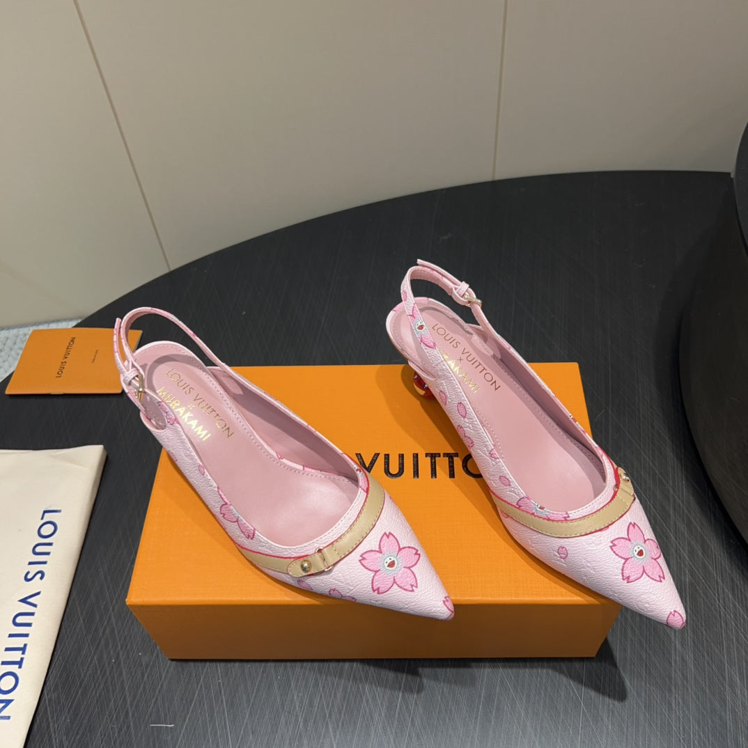 LV HIGH SLINGBACK LOGO PRINT 25S 55 MM IN LIGHT PINK CALFSKIN