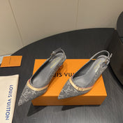 LV HIGH SLINGBACK LOGO PRINT 25S 55MM IN GREY DENIM