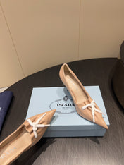 PRADA 25S POINTED TOE HIGH HEELS 85MM IN BEIGE LAMBSKIN WITH TIE UP DESIGN
