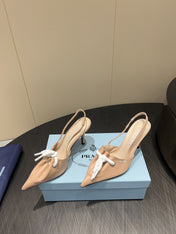 PRADA 25S POINTED TOE SLINGBACK 85MM IN BEIGE LAMBSKIN WITH TIE UP DESIGN