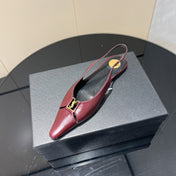 YSL SLINGBACK FLATS 25S IN WINE RED LAMBSKIN WITH GOLD HARDWARE