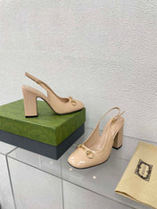 GG WOMEN'S HORSEBIT SLINGBACK 95MM IN TAN BEIGE CALFSKIN