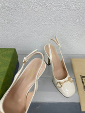 GG WOMEN'S HORSEBIT SLINGBACK 95MM IN WHITE CALFSKIN