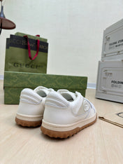GG INTERLOCKING G SNEAKER WHITE BEIGE CALFSKIN AND FABRIC