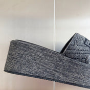 FENDI PLATFORM WEDGES IN BLACK JACUARD FABRIC WITH BLACK EMBROIDERED LOGO