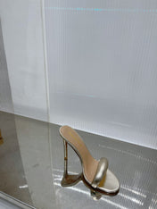 GIANVITO ROSSI 26S PADDED STRAP HIGH-HEEL MULES 105 MM IN GOLD LAMBSKIN