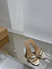 GIANVITO ROSSI 26S PADDED STRAP HIGH-HEEL MULES 105 MM IN GOLD LAMBSKIN