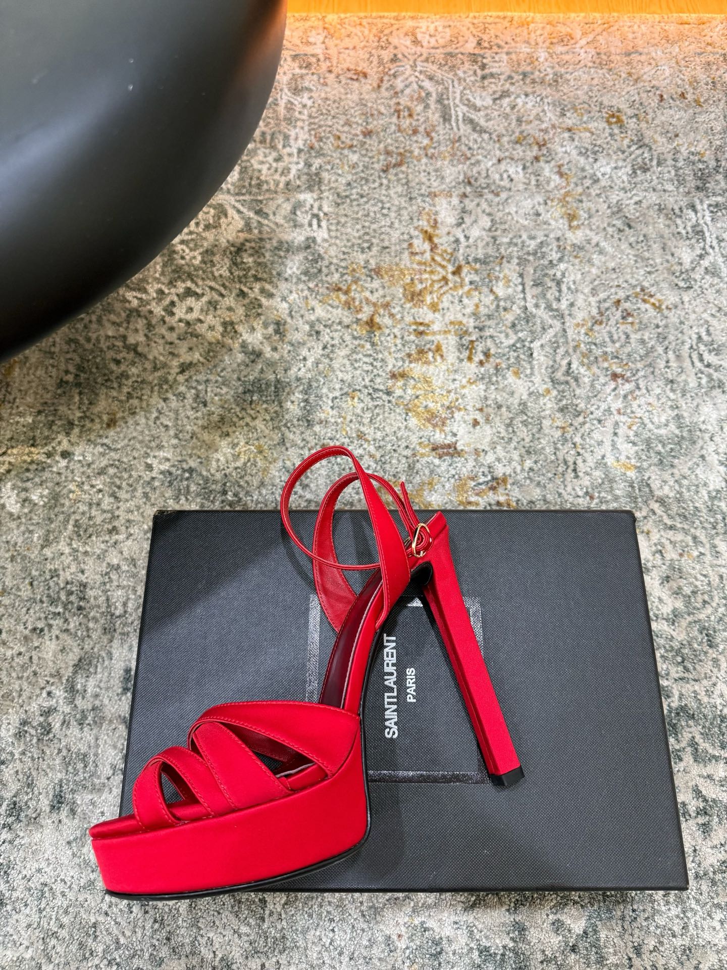 YSL 26S WOVEN-STRAP HIGH-HEEL SANDALS 130 MM IN RED SATIN