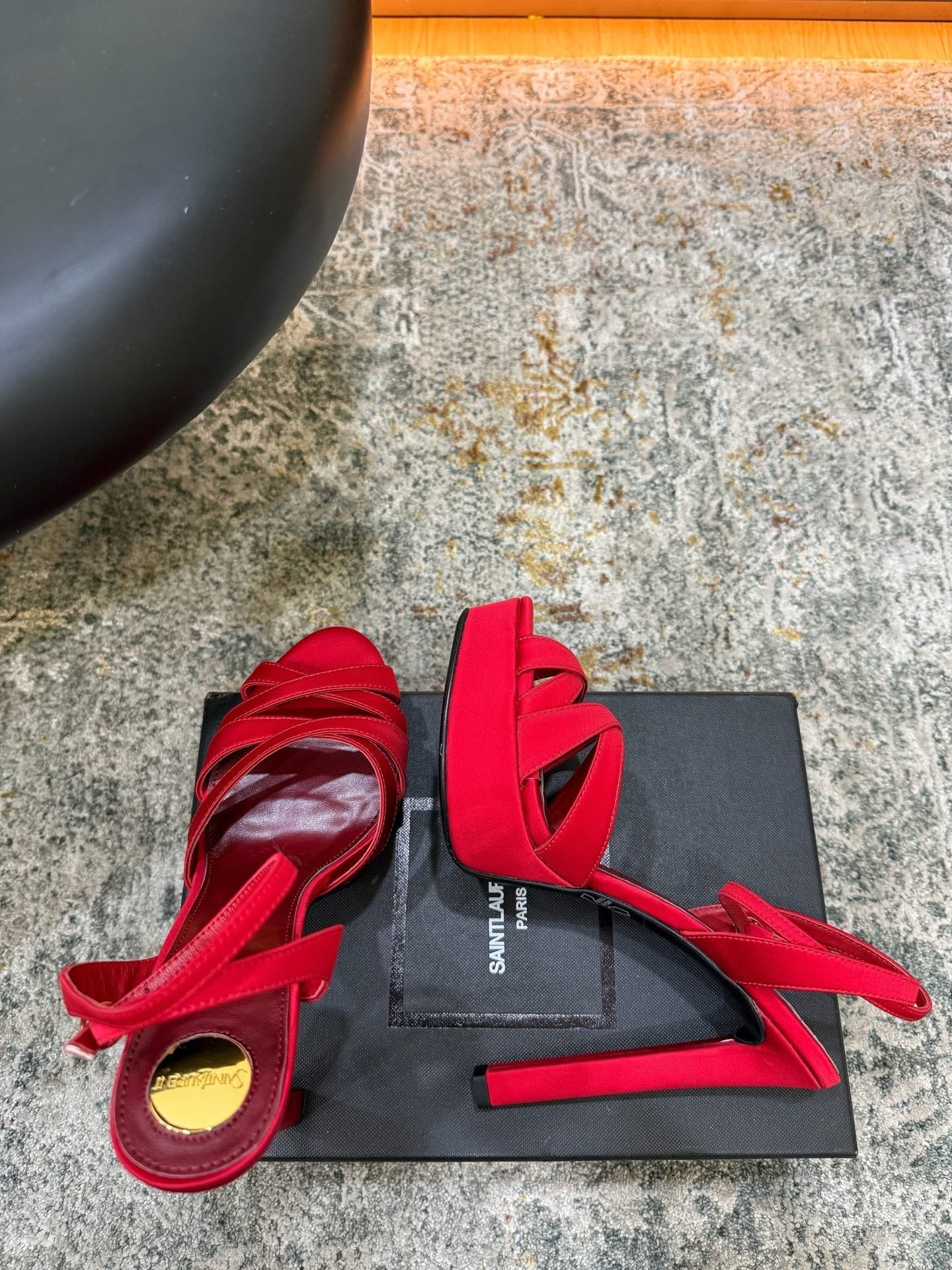 YSL 26S WOVEN-STRAP HIGH-HEEL SANDALS 130 MM IN RED SATIN