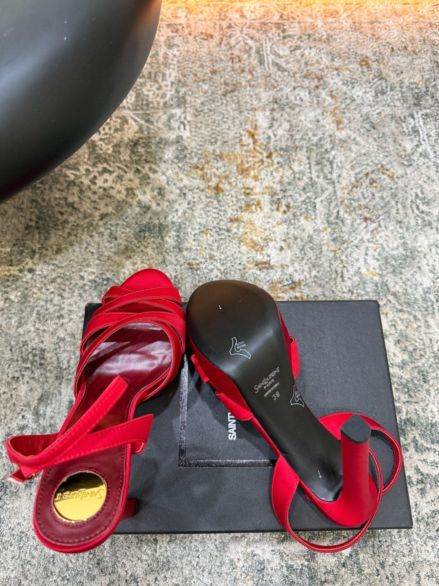 YSL 26S WOVEN-STRAP HIGH-HEEL SANDALS 130 MM IN RED SATIN