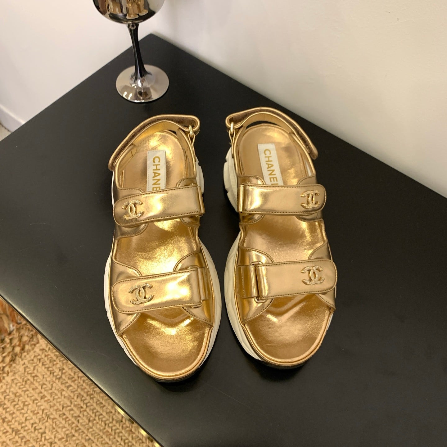 SANDAL 25S IN GLITTER GOLDEN LAMBSKIN