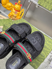 GG SANDALS 22 IN BLACK FABRIC WITH GOLD HARDWARE