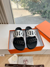 EXTRA SANDAL IN SILVER MIX BLACK CALFSKIN