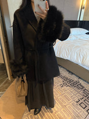 MAX MARA 25S CASHMERE COAT WITH FOX FUR TRIM 203