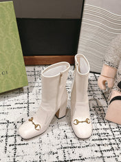 HORSEBIT ANKLE BOOTS 9.5CM IN WHITE SHEEPSKIN