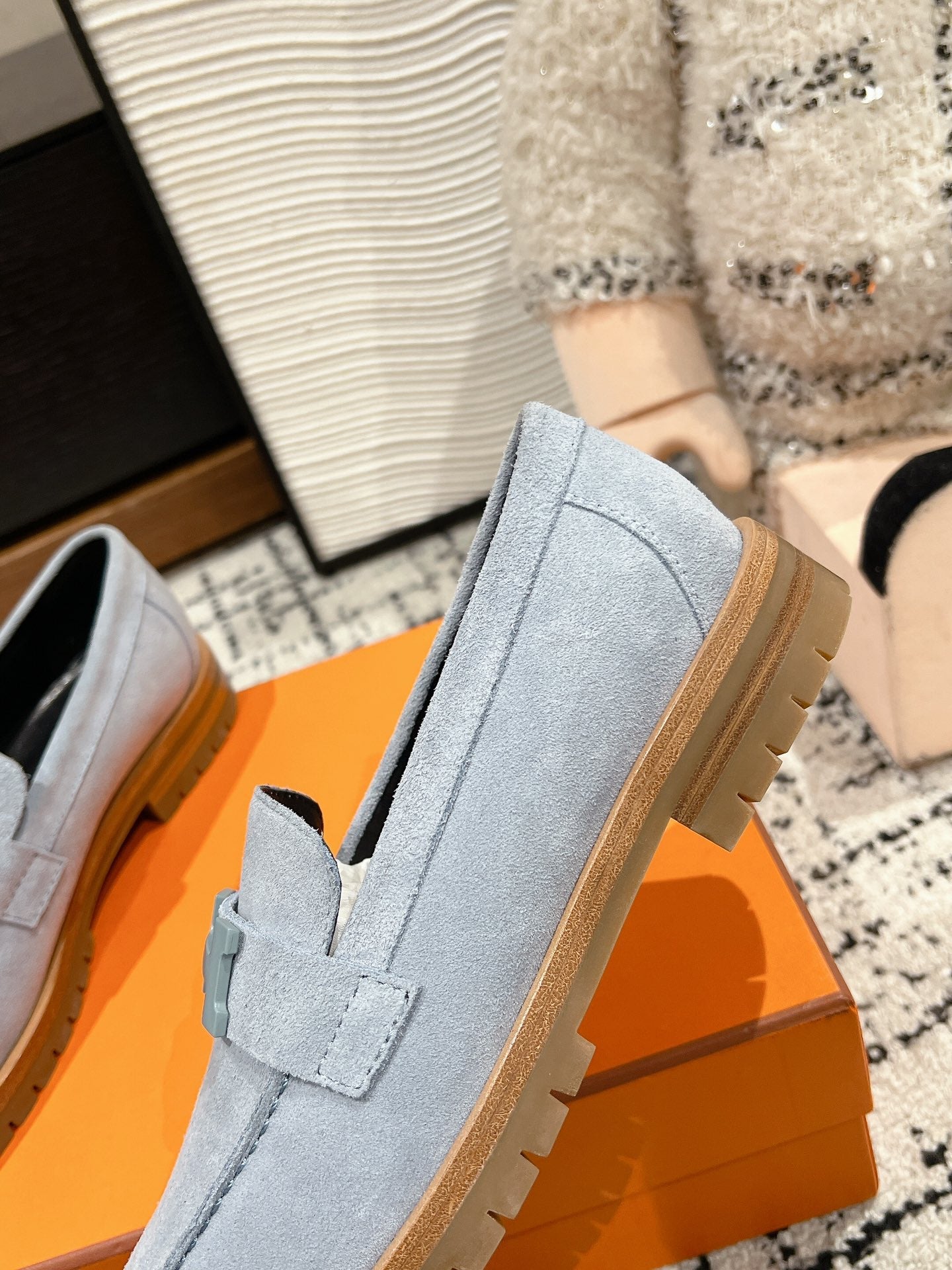 HM PARIS LOAFER IN BLUE SUEDE BLUE HARDWARE