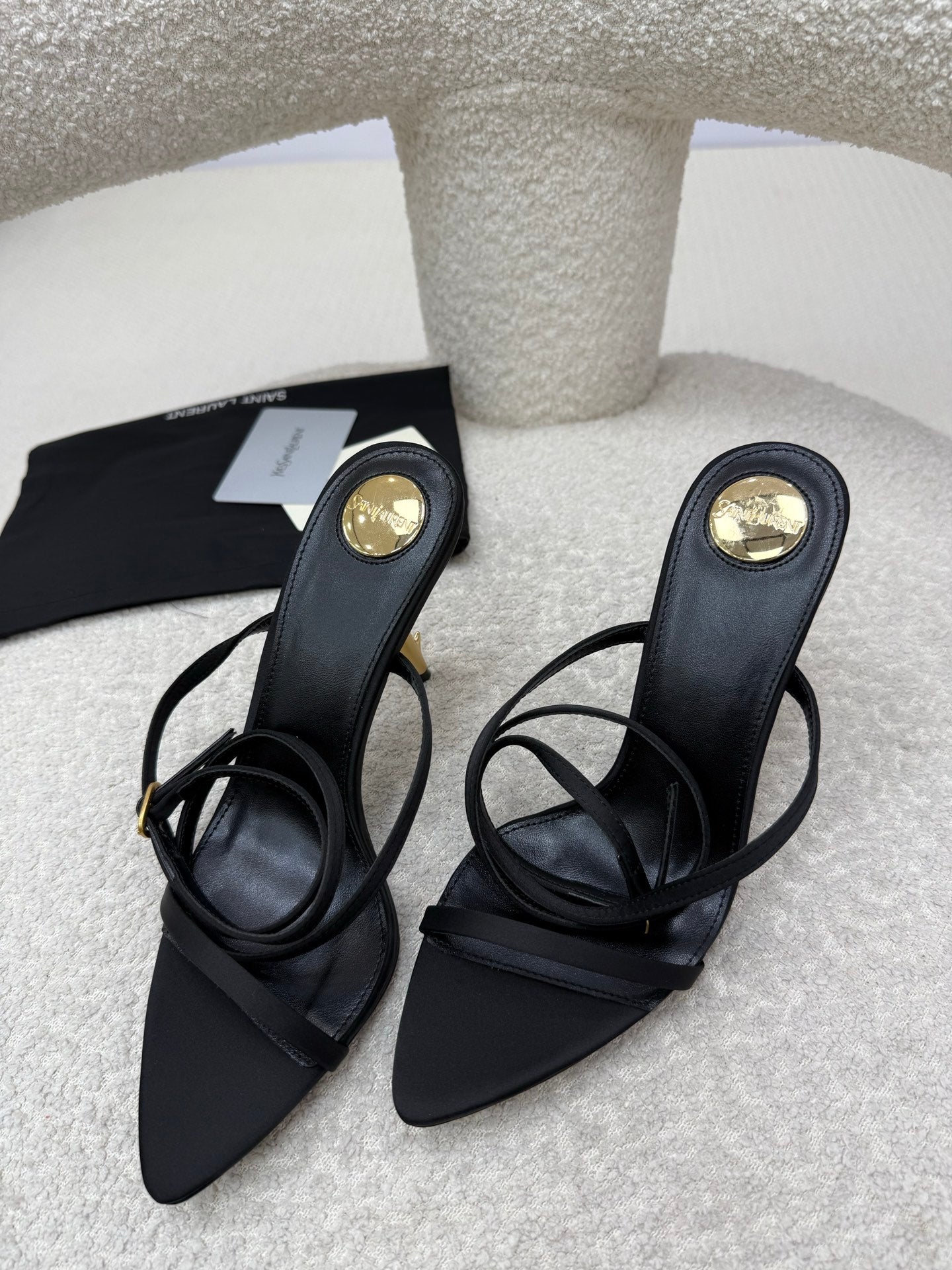 YSL 25S STRAPPY HIGH-HEEL SANDALS 95 MM IN BLACK LAMBSKIN