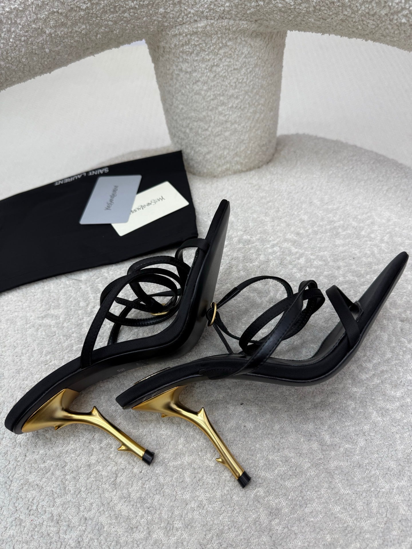 YSL 25S STRAPPY HIGH-HEEL SANDALS 95 MM IN BLACK LAMBSKIN